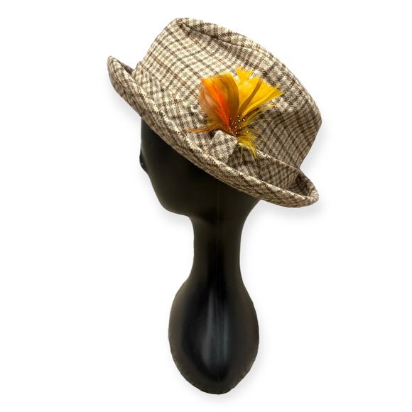 Vintage Pendleton 100% Wool Brown Plaid Herringbone Trilby Fedora Hat Mens 7 1/8 - Picture 5 of 9